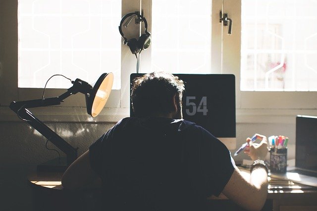 man, chair, computer man, chair, computer