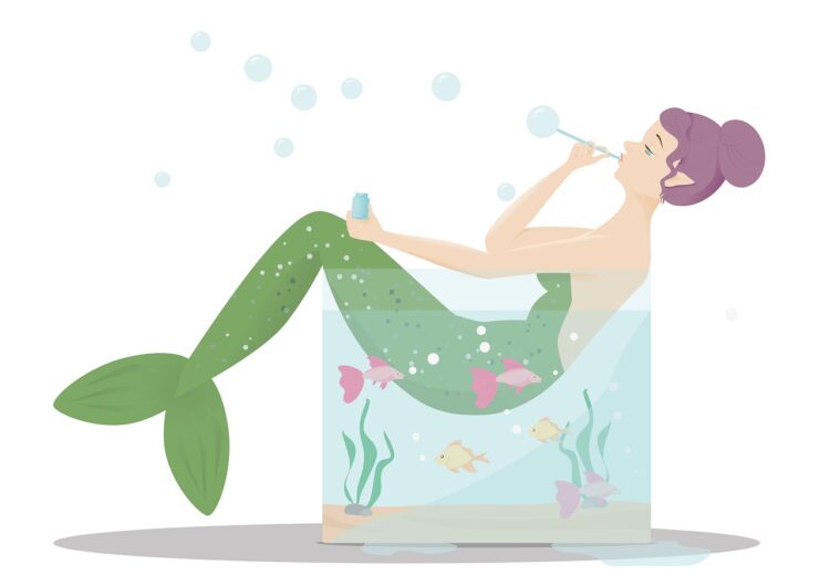 mermaid, bubbles, aquarium